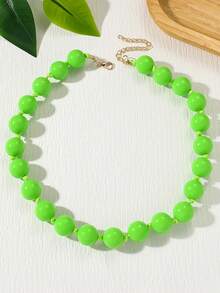 1 pieza Collar de cuerda anudada con cuentas de plástico acrílico de estilo bohemio y geométrico redondo para el verano y la playa, joya hecha a mano como regalo para mujeres, para uso diario - Collar de resina con cuentas hechas a mano - Ver 18