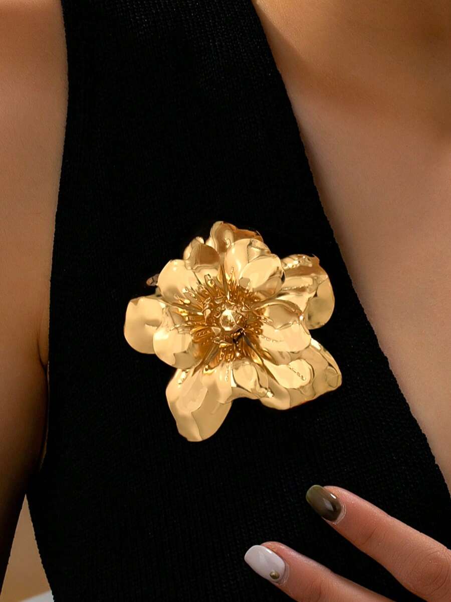时尚多层花卉胸针，适合女性日常佩戴、参加派对和送礼场合 - 金色 - 查看 1