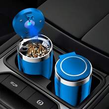 Ashtray With Lid,Smokeless Ashtray For Cup Holder Smell Proof,Detachable Stainless Steel Car Ash Tray With LED Auto Light, For Most Car, Office, Home - Màu xanh da trời - Xem 1