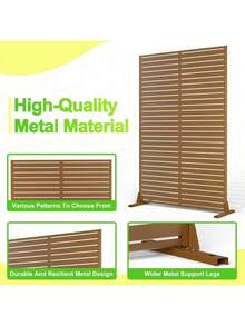 Pantalla de privacidad exterior de metal, valla de privacidad de acero galvanizado decorativa con soporte de 72 in h*47 in w, panel divisor de habitación para patio, deck, balcón, jardín, interior y exterior - Marrón - Ver 5