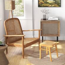 Desk, Makeup Vanity Table Set W/Mirror, Modern Vintage Dressing Table W/ 2 Drawers & Jewellery Display Tabletop, Rattan & Bamboo Style - 芥末黃 - 查看 3