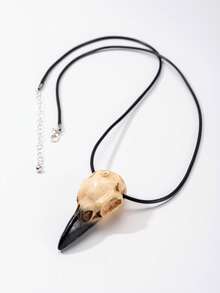 1pc Vintage Gothic Style Distressed Raven Skull Plague Doctor Resin Pendant Necklace, Niche Artistic Skeleton Pendant Leather Choker Accessory, Suitable For Men/Women Everyday Wear/Holiday Gift, All Seasons - Crow Skull Pendant Necklace - View 9