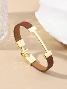 1件时尚金色字母装饰皮革手链，送给女朋友的优雅礼物 - 手鍊 - 查看 8