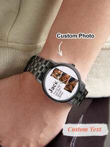1pc Customized Engraved Photo Watch With Metal Strap, Personalized Photo Watch Gift For Boyfriend, Husband, Valentine's Day, Birthday, Graduation, Wedding, Father's Day