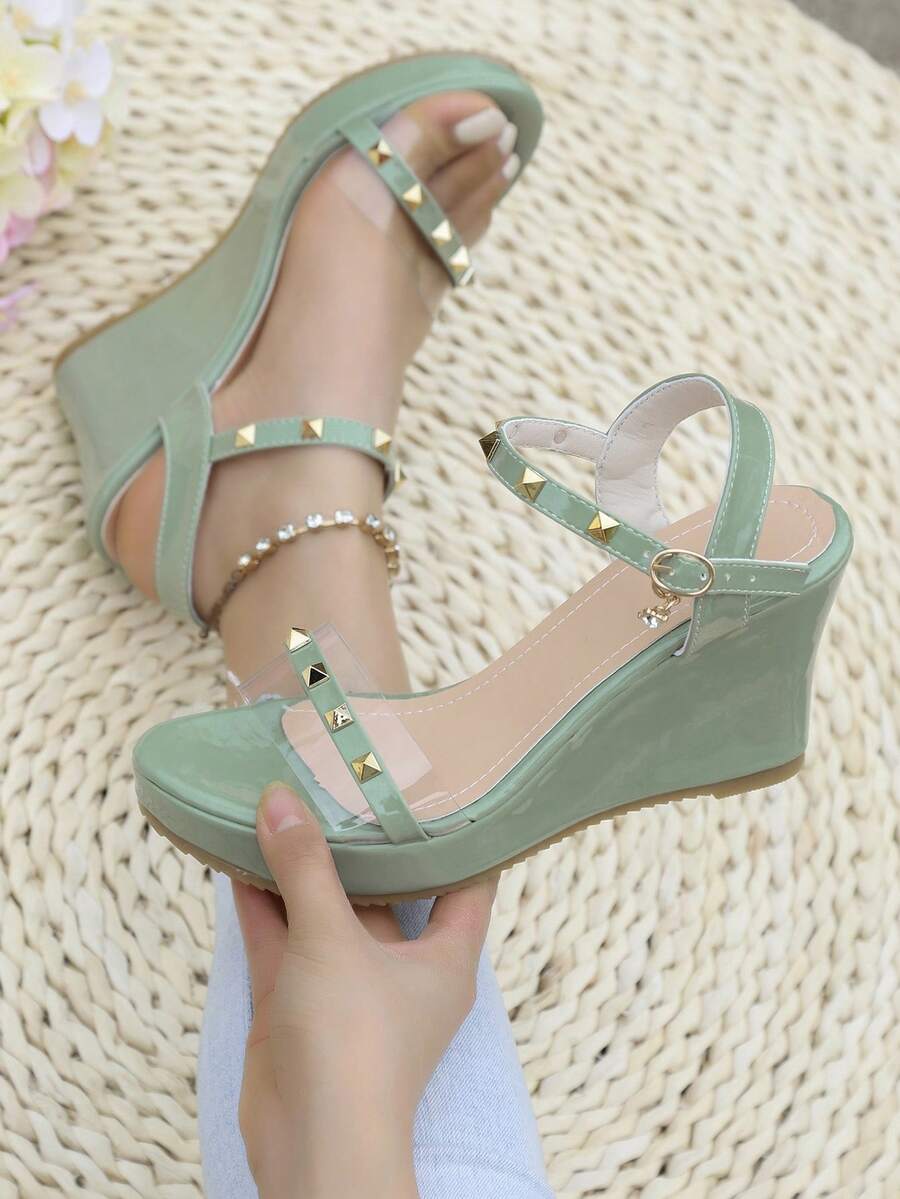 女士纯色厚底轻便凉鞋，一脚蹬设计，奢华时尚，2025夏季新款舒适休闲女鞋，适合旅行、外出和正式场合。 - 橄欖綠 - 查看 1