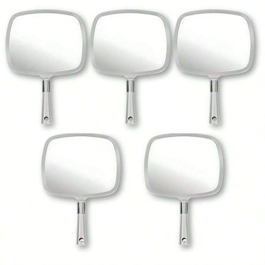 Large Pack Of 5 Hand Held Mirror Set For Barbers And Salon - Perfect For Home Travel And Makeup Use With Long Comfy Handle And Distortion Free HD Reflection - 33CM Length X 23CM Width Silver