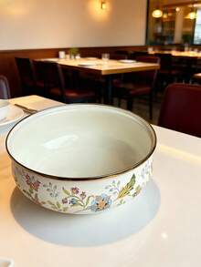 SummitPulse 1pc Vintage Floral Enamel Shallow Pot, Suitable For All Seasons, With Gold-Rimmed Double Handles/Handleless Design, Multifunctional Cookware For Home And Commercial Use (Can Be Used As Soup Pot, Stew Pot, Instant Noodle Pot), Ideal For Holiday Gatherings, Family Dinners, And A Great Gift For Friends And Family On Holidays Or Birthdays. - Multicolor - View 8