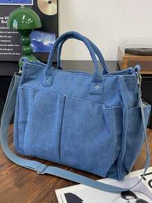 1个多色校园单肩包，笔记本电脑手提包，休闲简约多功能学生文具包，电脑包，新款时尚手提包，轻便斜挎包，简约单肩包，灯芯绒材质，适合作为节日礼物，容量大，可装笔记本电脑和学习用品，适用于各种场合 - 彩色 - 查看 15