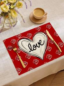 1件/4件/6件/60件装情人节涤纶装饰餐垫，心形玫瑰气球花瓶设计，防污餐垫，适用于家居、餐厅、餐桌装饰、乔迁、生日礼物 - 彩色 - 查看 23