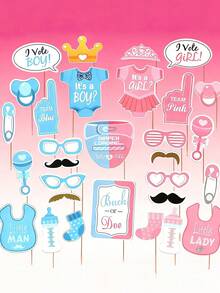 25/30pcs Baby Shower Photo Props, Gender Reveal Party (Boy Or Girl) Baby Shower/Birthday Party - Multicolor - View 1