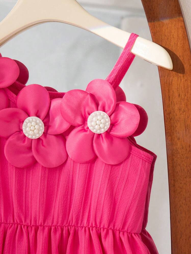 Đầm trang trí hoa màu hồng tươi sáng, ngọt ngào và năng động dành cho bé gái nhân dịp Lễ Tình nhân. - Màu Hồng Tươi - Xem 4