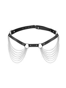 1 chiếc dây đeo ngực dạng xích cho nữ, phụ kiện nội y, dây đeo chân kiểu Gothic Punk, dây đeo eo có thể điều chỉnh, thời trang, thích hợp cho các bữa tiệc hàng ngày. - màu đen - Xem 4