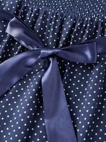 Women's French Vintage Polka Dot Top Cute Square Neck Short Sleeve T-Shirt Slim Fit Milkmaid Blouse Elegant Summer Going Out Tops - Màu xanh lam - Xem 6