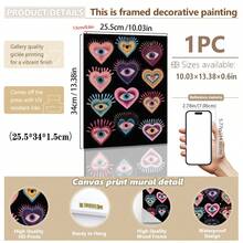 1pc, Canvas Wall Art, Framed Wall Decor, Gothic Evil Eye Turquoise Heart Print Poster, Vintage Dark Maximalist Art Style, Suitable For Living Room Or Bedroom Wall Hanging, Desktop Display, Ideal Wall Art Home Decor Gift, Colorful Modern Abstract Heart Pattern Artwork, Bohemian Mystical Heart Wall Decoration, Room Decor, Apartment Decor, Dorm Decor, Living Room Decor, Bathroom Decor, Home Decor Aesthetics - Multicolor - View 11