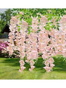 12/6/1件套人造白色紫藤花环套装，户外仿真紫藤花环，紫藤藤蔓植物悬挂装饰，适用于门廊、婚礼拱门、派对、花园 - 非常适合婚礼、订婚、新娘送礼会、室内外悬挂式花园装饰 - 彩色 - 查看 6