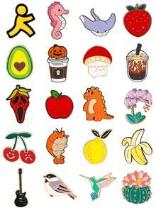 5/10枚随机可爱卡通胸针套装，合金金属别针徽章，动物、水果、蔬菜、卡通、字母图案，隐藏式收藏款式，可爱、优雅、休闲设计，用途广泛，可用于鞋子、包包、衣服、配饰，是送给成人和儿童的绝佳礼物 - 彩色 - 查看 4