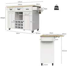 Kitchen Trolley, Removable With Worktop, Towel Rack And Spice Rack, Adjustable Divider, Dining Table With Wood Inlay, White