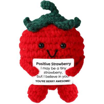 1PCTOYMIS 可爱积极草莓，钩针草莓情绪娃娃，支持水果积极钩针编织，可作为赋能礼物，用于家居办公室装饰（红色）
