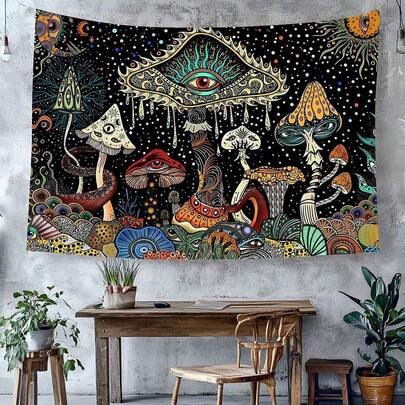 1pc Colorful Wall Hanging Tapestry, Abstract Cartoon Art Pattern Tapestry, Suitable For Bedroom, Living Room, Dorm, Halloween Party Decor, Washable, Size: 79x58 Inches, Large Polyester Fiber Tapestry, Accessories Included.