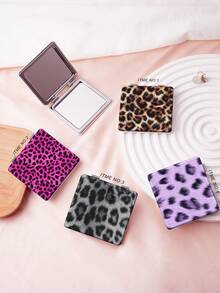 1pc Y2K Leopard Print Vanity Mirror, Foldable Lightweight Compact Handheld Mirror, Durable PU Leather, Suitable For All Occasions, Portable Pocket Mirror With Colorful Leopard Print, Bow, Cherry, And Star Patterns, Folding Design, Reliable And Scratch-Resistant - Multicolor - View 2