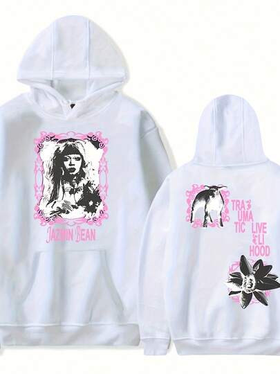 Women'S Casual Hoodie With Jazmin Bean Graphic Print - Lightweight Stretchy Polyester Pul With Drawstring Long Sleeve Fall/Winter Wear Casual Attire | Graphic Hoodie | Polyester Hoodie Knit Sweatshirts For Women Hoodies For Men Black Hoodie For Women Men's Hoodie Sweatshirts For Men