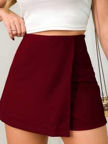 Basic Tailored Short Skirt With Invisible Side Zipper, Inspired By The Zr Fashion Blogger Brand. - Redwood - View 2