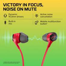 HyperX Cloud Earbuds II - Earphone Gaming Berkabel, Unit Driver 14mm, Mikrofon Terintegrasi, 4 Ukuran Ujung Earphone, Jack 3.5mm, Kotak Penyimpanan Keras, Kompatibel dengan PC, Konsol Game, dan Perangkat Seluler - Merah - View 5