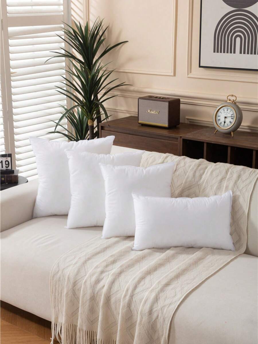1pc/2pcs White Pillow Insert, Cushion, Ultra Soft Fiber Filled, Non-Woven Fabric Square Pillow, Sofa Back Cushion Insert, Multiple Sizes Available, Suitable For Living Room Sofa, Home Decor, Bedroom Decor, Hotel Use, Car Seat And Christmas Decoration. Ergonomic Neck & Back Support Pillow, Fashionable Minimalist Design, High Elasticity, Luxurious Pillow