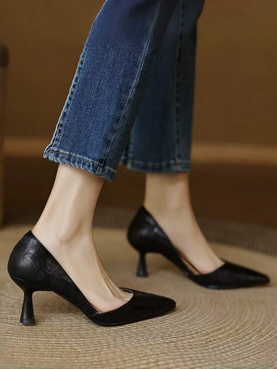 2025 New French Style Purple Pointed Toe Mid-Heel Pumps, Commuting Work Shoes For Women, Spring/Autumn,Kitten Heels