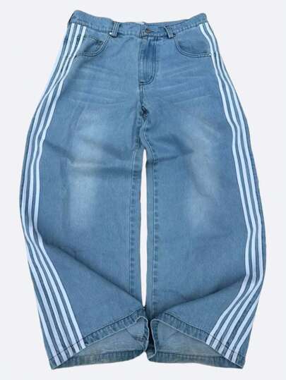 Pantalones vaqueros de rayas retro para hombre estilo y2k Harajuku, pantalones sueltos casuales de pierna ancha, estilo gótico, rectos y largos