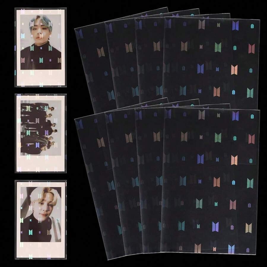 100Pcs Photocards Sleeves Holographic Clear Protector Albums Photo Cards Collection For FArmyss Fans Gifts - Hình ba chiều với cạnh trong suốt - Xem 1