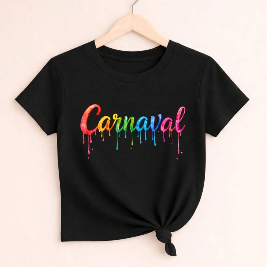 T-shirt Carnaval Colorida Moda Efeito Splash Festa de Fevereiro Desfiles de Samba Confortável - Preto - Visão 1