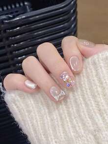 10 Pieces Of Handmade Girlish-Style Bow-Shaped Rhinestone Moonlight Satin-Like Glass Bead Cat's Eye Sweet Pink Cute Daily Casual Luxury Wear Accessory Nails - Baby Pink - View 3