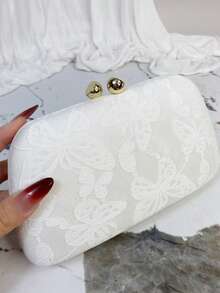 Women's Evening Clutch Bag, Hard Shell Bag, Butterfly Pattern, Lace Embroidery, White Handbag, Bridal/Bridesmaid Purse, Suitable For Wedding, Banquet, Party, Birthday, Prom, Matching With Wedding Dress, Formal Gown, Party Dress, Cheongsam, Best Gift For Women - White - View 10