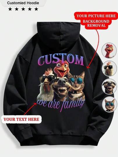 Customized Women's Hooded Zip-Up Sweatshirt - Customizable Fun Sweatshirt, Can Print Your Text, Photos, Logos, Work Uniforms, Advertising Prints, Black Zip-Up Sweatshirt, Christmas Family Photo, Halloween Patterns, Autumn/Winter Clothing, Birthday Gift, Gift For Dad/Son/Boyfriend, Best Friend Gift, Minimalist Fashion, Casual Custom, Unique, Personalized, Ideal Gift For Family, Friends, Kids