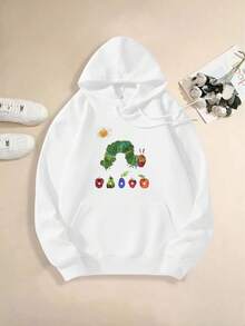 1 PcsThe Very Hungry For CATERPILLAR Hoodie - Green For CATERPILLAR & Fruit Pattern (Apple, Pear, Vegetable) Lightweight & Adult Sweatshirt, Iconic Book Design For &, Easter St Patrick's Day Gift, Clothing Party Outfit - 白色 - 查看 12