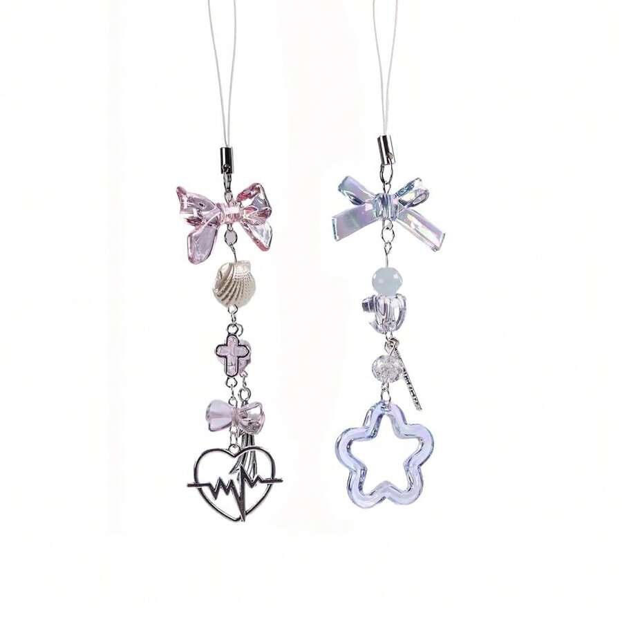 1-4PCS Cute Phone Charms Aesthetic Y2K Cell Phone Charms Strap Strawberry Butterfly Star PhoneCharm Y2K Accessories For Bag Keychain  Camera Pendants Decor - 2xPinkBowBlueStar - 查看 1