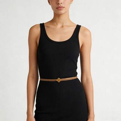 1pc Retro French Luxury Metal Buckle Skinny Waist Belt, Minimalist Fashion Daily Wear Accessory For Shirt Dress, Slimming