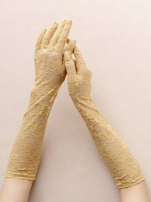 1 双女士玫瑰蕾丝正式连衣裙长袖袖口 - 米色-081 - 查看 3