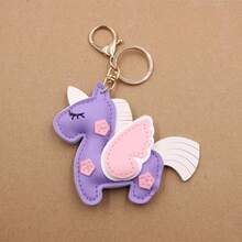 1pc New Dreamlike Winged Horse PU Leather Keychain, Cartoon Unicorn Shaped Car Key Chain Pendant, Colorful Bag Accessory Gift - Multicolor - View 5