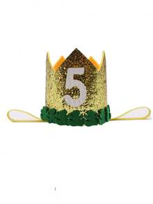 Shiny Gold Jungle Crown Birthday Party Hat, Handmade Glued Numeric 1-9 Holiday Event Party Costume Headpiece, Felt Leaf Crown Party Hat