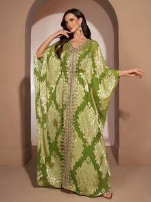 YISIKADO Women's Elegant Chiffon Jacquard Long Sleeve V-Neck Dress, Suitable For Birthday Party, Wedding Guest, Banquet, Evening Party, Graduation Ceremony, Celebration And Other Occasions - Multicolor - View 4