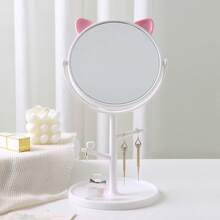 1 pieza Espejo de escritorio con orejas de gato lindo y bandeja, espejo de maquillaje de alta definición para dormitorio de estudiante - Multicolor - Ver 6