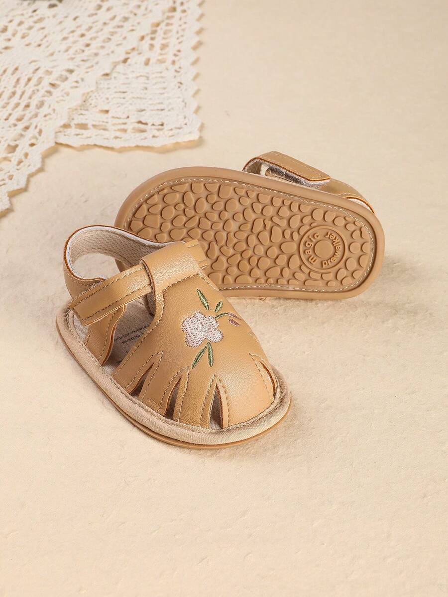 0-1 Year Old Infant Girls' Soft Bottom Anti-Slip Breathable Sandals, Suitable For 6-12 Months Infants - Apricot - View 1