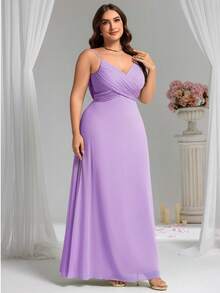 EVERPRETTY Elegant V-Neck Ruched Bust Lavender Bridesmaid Dress, Long Gown For Spring Party Wedding - Mauve Purple - View 4