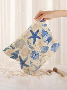 1个双面印花海洋系列化妆包，大容量化妆品收纳袋，情人节礼物 - 彩色 - 查看 3