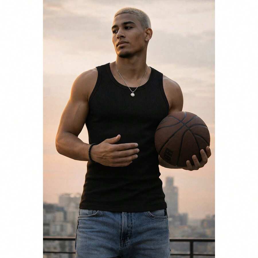 Basic American Ribbed Tank Top - Schwarz - Übersicht 1