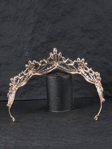 1pc Elegant Rose Gold Crown Headband, Leaf Design, Suitable For Stage Performance, Wedding Dress Accessory, Birthday Gift And More - Multicolor - View 5