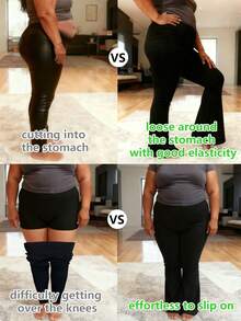 Leggings évasés taille haute pour femmes, leggings évasés pour soulever les fesses, leggings larges et minces sans couture, pantalon de yoga coupe-botte de couleur unie, pantalon de sport noir amincissant le ventre, collants de sport décontractés, pantalon de sport - Noir - Voir 2