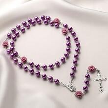 UILZ Rosary Beads Catholic For Women Handmade Wooden Catholic Rosay With Jes 1us Christ Crucifix Cross Real Healing Wooden Rosary Beads Yoga Meditation Prayer Bead Necklace - 紫色 - 查看 4